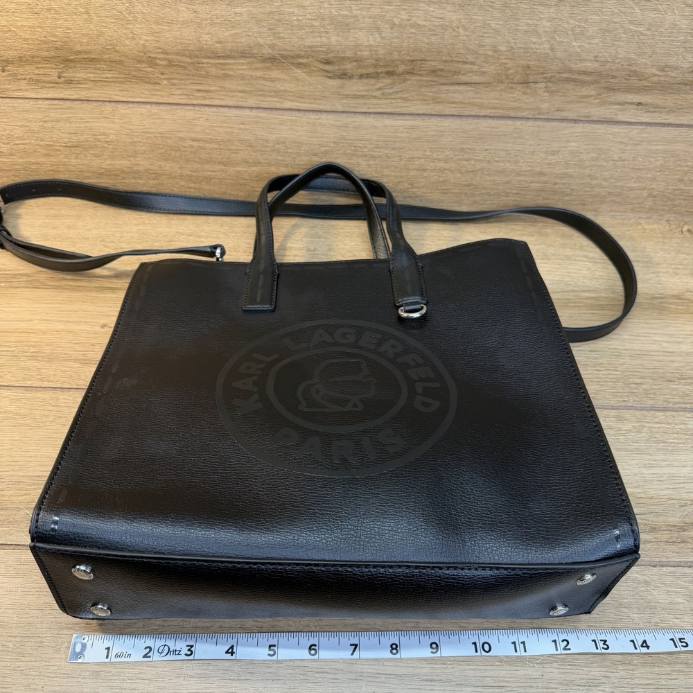 Karl Lagerfeld Paris Nouveau Double Top Handle Tote W/ Crossbody Black Work - Picture 10 of 12